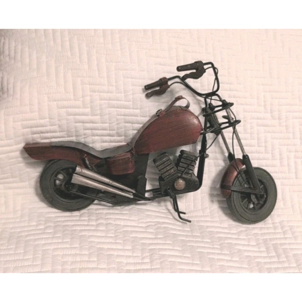 Rustic Metal Motorcycle Sculpture Chopper Bike‎ 15" Industrial Man Cave Decor